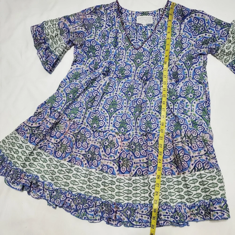 Anthropologie Duet Frill Tiered Mini Dress Cover-Up Blue Multi Small - Picture 13 of 13
